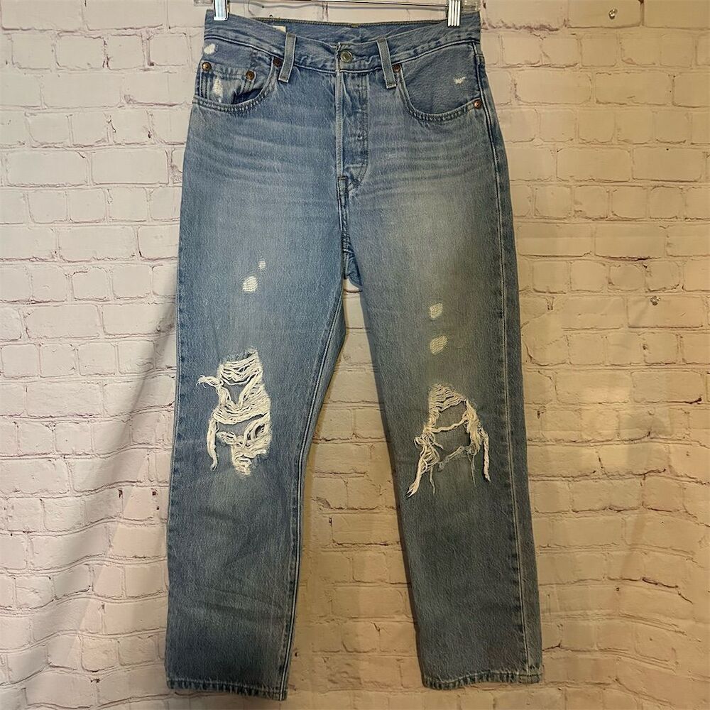 Vintage Levi's 501 Distressed Jeans Big E Tab Size W 25 L 26